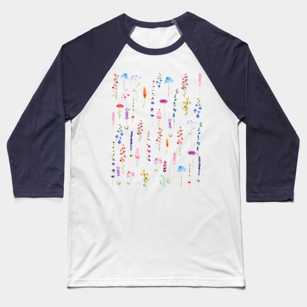 colorful wildflower pattern watercolor painting Baseball T-Shirt by colorandcolor